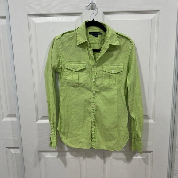Women’s Ralph Lauren Green‎ Button Up Linen Blend Button Up Size 4 - Picture 1 of 6